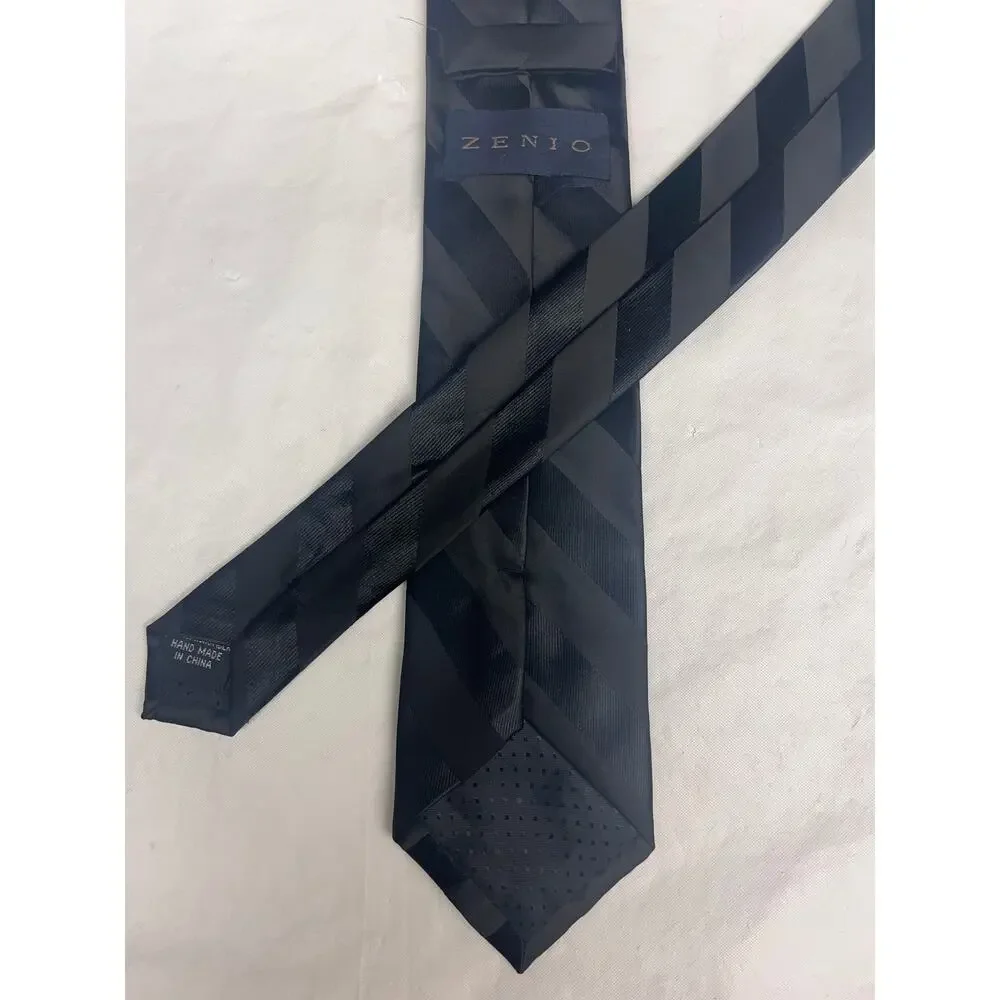 ZENIO Microfiber Tie - Black on Black - Hand Made - Slim Necktie 2.75